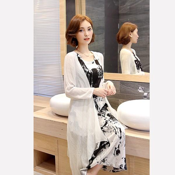 ワンピース ロングワンピース カーディガン セット レディース ノースリーブ 二点セット 柄 袖なし 長袖 ブラック ネイビー リゾート 送料無料 得トクセール |  | 03