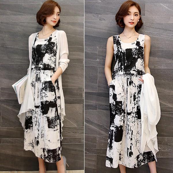 ワンピース ロングワンピース カーディガン セット レディース ノースリーブ 二点セット 柄 袖なし 長袖 ブラック ネイビー リゾート 送料無料 得トクセール |  | 05