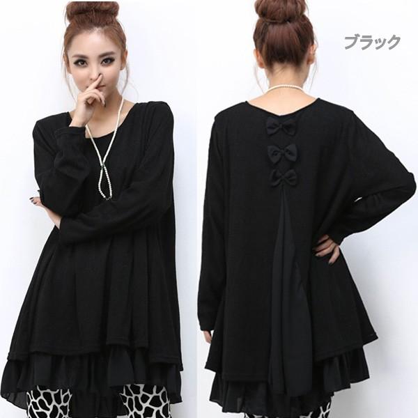 チュニック ワンピース レディース シフォン トップス リボン フリル 異素材 リブ編み ガーリー かわいい 重ね着風 送料無料 得トクセール オープン記念 |  | 05