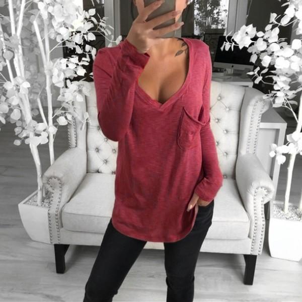 Tシャツ カットソー 長袖 レディース 胸ポケ ゆるT Vネック トップス シンプル 体系カバー ゆったり 送料無料 得トクセール オープン記念 |  | 01