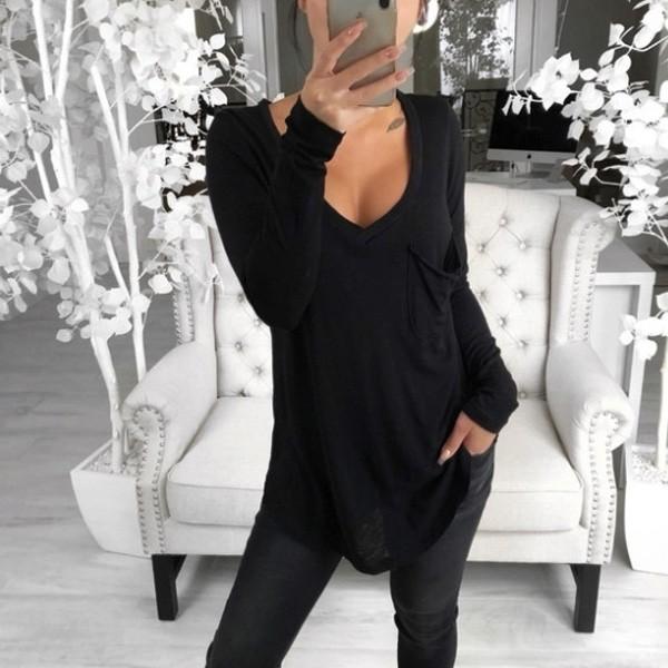 Tシャツ カットソー 長袖 レディース 胸ポケ ゆるT Vネック トップス シンプル 体系カバー ゆったり 送料無料 得トクセール オープン記念 |  | 03