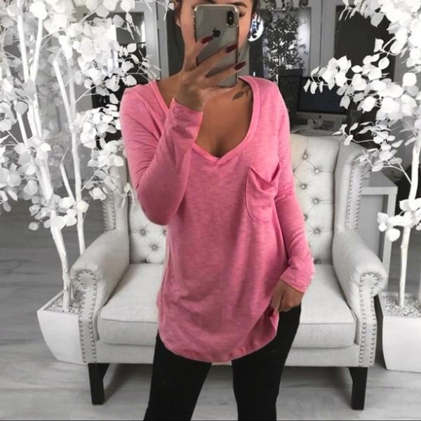 Tシャツ カットソー 長袖 レディース 胸ポケ ゆるT Vネック トップス シンプル 体系カバー ゆったり 送料無料 得トクセール オープン記念 |  | 05