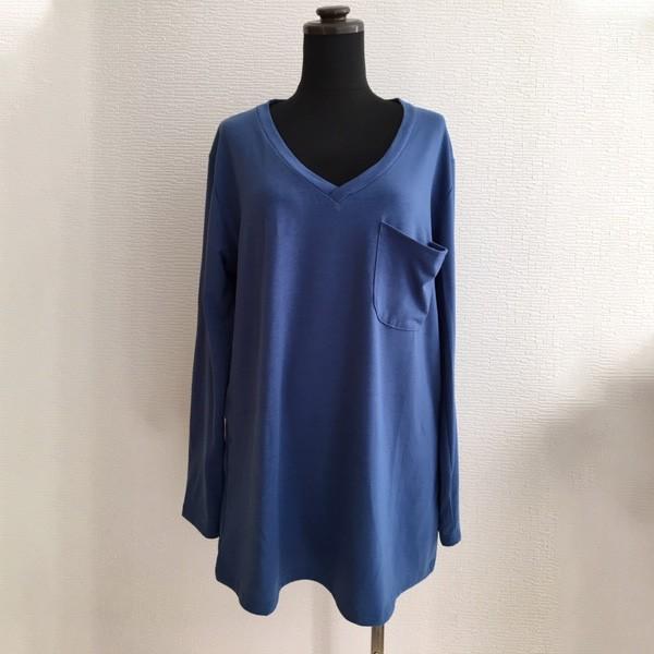 Tシャツ カットソー 長袖 レディース 胸ポケ ゆるT Vネック トップス シンプル 体系カバー ゆったり 送料無料 得トクセール オープン記念 |  | 07