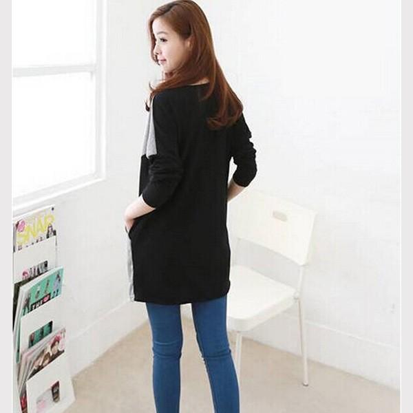 チュニック ニットソー トップス レディース 体型カバー バイカラー 長袖 グレー ブラック シンプル かわいい 大人 送料無料 得トクセール オープン記念 |  | 02