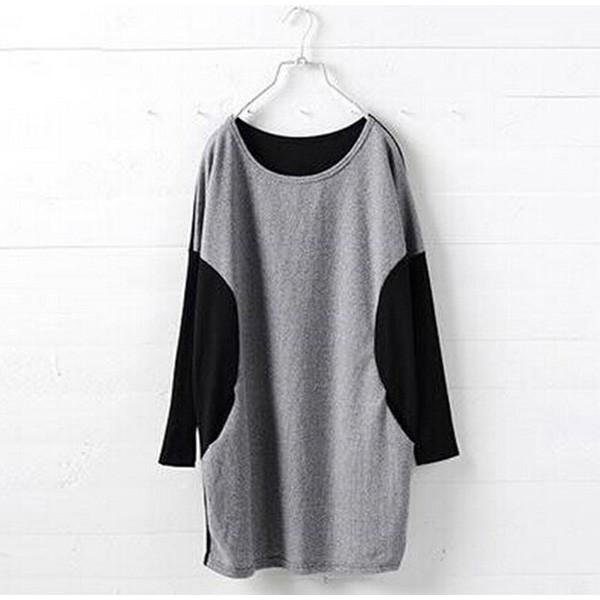チュニック ニットソー トップス レディース 体型カバー バイカラー 長袖 グレー ブラック シンプル かわいい 大人 送料無料 得トクセール オープン記念 |  | 03