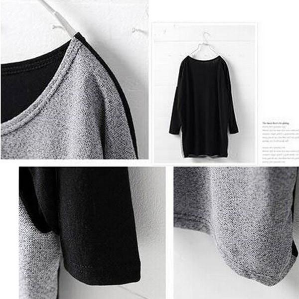 チュニック ニットソー トップス レディース 体型カバー バイカラー 長袖 グレー ブラック シンプル かわいい 大人 送料無料 得トクセール オープン記念 |  | 04