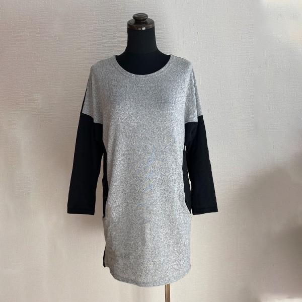 チュニック ニットソー トップス レディース 体型カバー バイカラー 長袖 グレー ブラック シンプル かわいい 大人 送料無料 得トクセール オープン記念 |  | 05