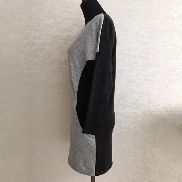 チュニック ニットソー トップス レディース 体型カバー バイカラー 長袖 グレー ブラック シンプル かわいい 大人 送料無料 得トクセール オープン記念 |  | 06