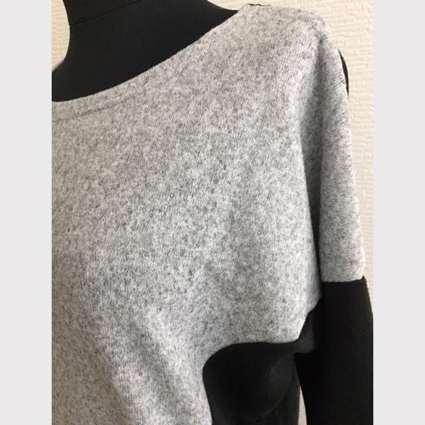チュニック ニットソー トップス レディース 体型カバー バイカラー 長袖 グレー ブラック シンプル かわいい 大人 送料無料 得トクセール オープン記念 |  | 09