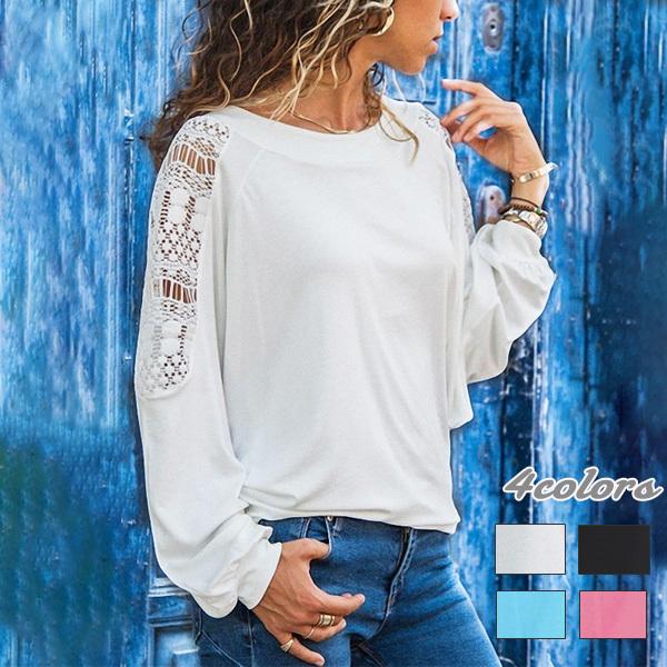 カットソー 長袖 レディース レース トップス シンプル チラ見せ レースデザイン 大人 送料無料 かわいい オシャレ 得トクセール オープン記念 モノトーン | 