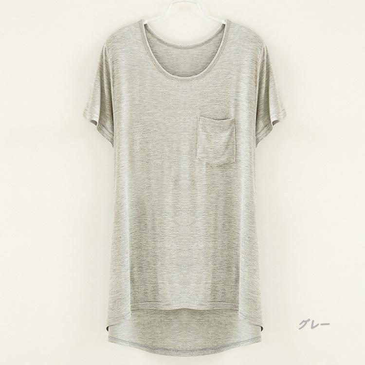 Tシャツ レディース 半袖 カットソー 胸ポケット Aライン 体型カバー シンプル Uネック 送料無料 ホワイト グレー ブルー レッド 得トクセール オープン記念 |  | 03