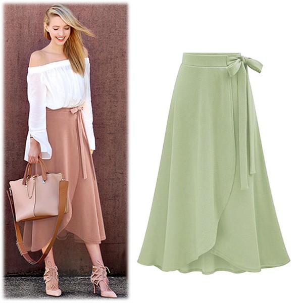 ロングスカート スカート リボン ウエストリボン きれいめ ゆるかわ ウエストゴム レディース 送料無料 ピンク ブラック グリーン 得トクセール　オープン記念 |  | 02