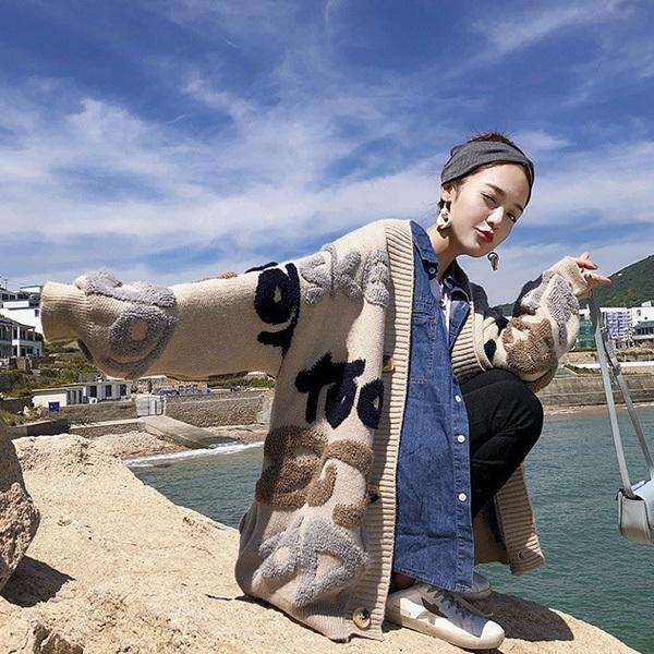 カーディガン アウター レディース もこもこ ロゴ かわいい おしゃれ 羽織 ニット ニットカーデ ベージュ ネイビー 送料無料 得トクセール オープン記念 |  | 06