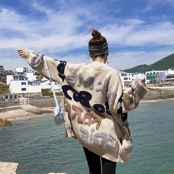 カーディガン アウター レディース もこもこ ロゴ かわいい おしゃれ 羽織 ニット ニットカーデ ベージュ ネイビー 送料無料 得トクセール オープン記念 |  | 08