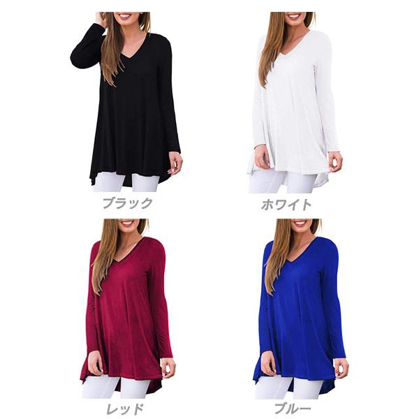 Tシャツ レディース チュニック ロンＴ Ｖネック Ａライン ゆったり 無地 シンプル 体型カバー ロング丈 カットソー トップス 送料無料 得トクセール |  | 09