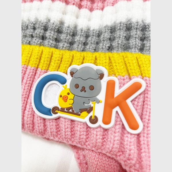 ニット帽 ベビー 子供 キッズ ポンポン帽 ぼんぼり帽 ファー 帽子 ワッペン ボーダー カラフル かわいい 送料無料 得トクセール オープン記念 ポンポン |  | 06