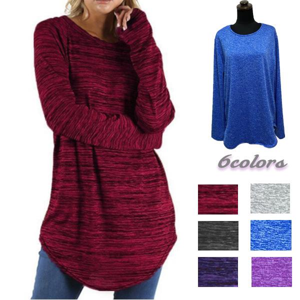 チュニック レディース トップス 長袖 Tシャツ カットソー 体型カバー 丸ネック ミックスカラー 送料無料 得トクセール オープン記念 | 