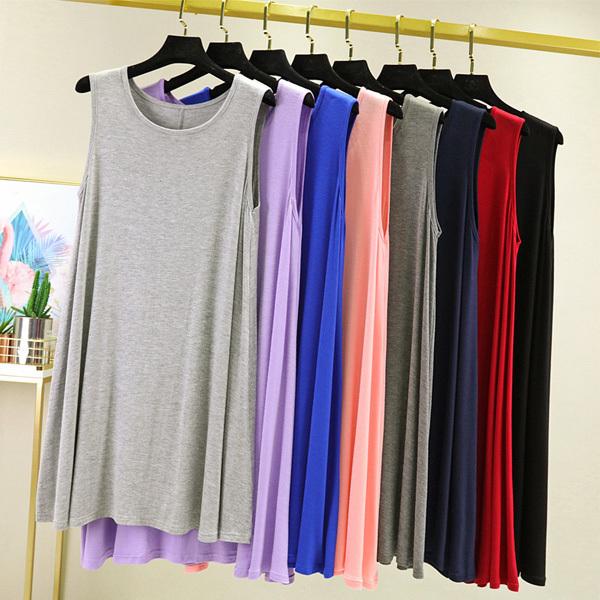 タンクトップ レディース Aライン ロングタンク ロング丈 体型カバー インナー 無地 チュニック 丸首 Uネック 送料無料 得トクセール オープン記念 | 