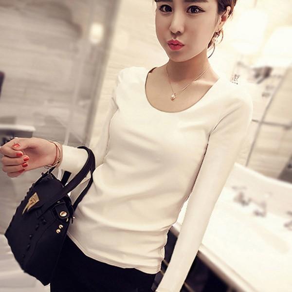 Tシャツ  レディース 長袖 カットソー インナー シンプル 選べる Uネック Vネック ロンT 無地 ホワイト ブラック 送料無料 得トクセール オープン記念 |  | 02