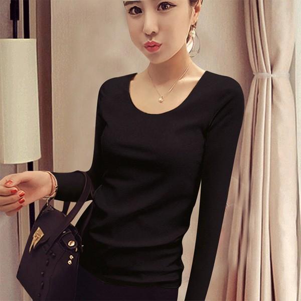 Tシャツ  レディース 長袖 カットソー インナー シンプル 選べる Uネック Vネック ロンT 無地 ホワイト ブラック 送料無料 得トクセール オープン記念 |  | 03