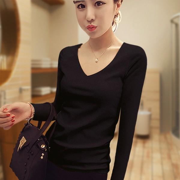 Tシャツ  レディース 長袖 カットソー インナー シンプル 選べる Uネック Vネック ロンT 無地 ホワイト ブラック 送料無料 得トクセール オープン記念 |  | 05