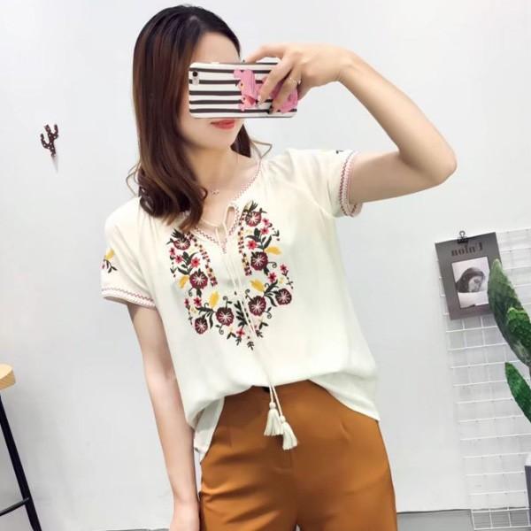 訳あり Tシャツ カットソー 刺繍 ボヘミアン 半袖 レディース |  | 02
