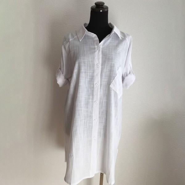 訳あり シャツ ロングシャツ バックデザイン アウトレット レディース ロールアップ 後ろボタン 体型カバー ドルマン 送料無料 得トクセール オープン記念 |  | 05