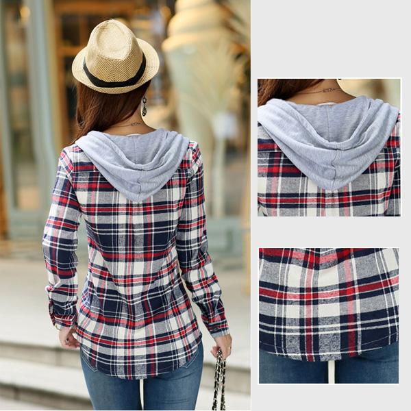 訳あり シャツ チェックシャツ レディース フード付き スタイルアップ レッド グリーン ホワイト フードシャツ M L XL 2XL 得トクセール 送料無料 オープン記念 |  | 04