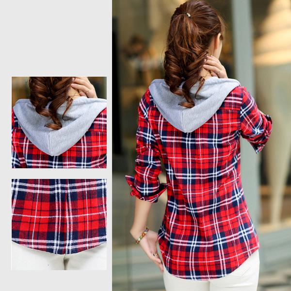 訳あり シャツ チェックシャツ レディース フード付き スタイルアップ レッド グリーン ホワイト フードシャツ M L XL 2XL 得トクセール 送料無料 オープン記念 |  | 05