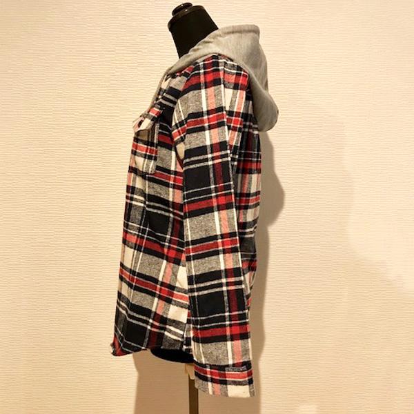 訳あり シャツ チェックシャツ レディース フード付き スタイルアップ レッド グリーン ホワイト フードシャツ M L XL 2XL 得トクセール 送料無料 オープン記念 |  | 06