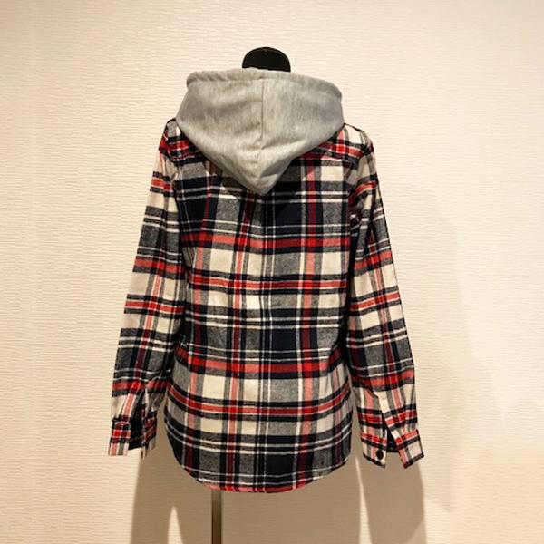 訳あり シャツ チェックシャツ レディース フード付き スタイルアップ レッド グリーン ホワイト フードシャツ M L XL 2XL 得トクセール 送料無料 オープン記念 |  | 07
