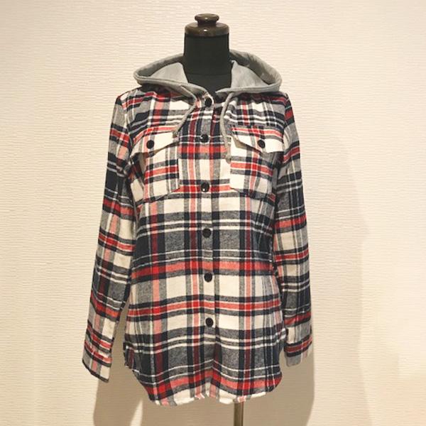 訳あり シャツ チェックシャツ レディース フード付き スタイルアップ レッド グリーン ホワイト フードシャツ M L XL 2XL 得トクセール 送料無料 オープン記念 |  | 08