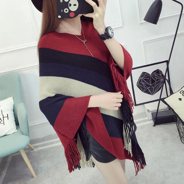 訳あり ポンチョ レディース ニットポンチョ ボーダー ニット 羽織り カーディガン ブラック レッド ブラウン 送料無料 得トクセール オープン記念 |  | 01