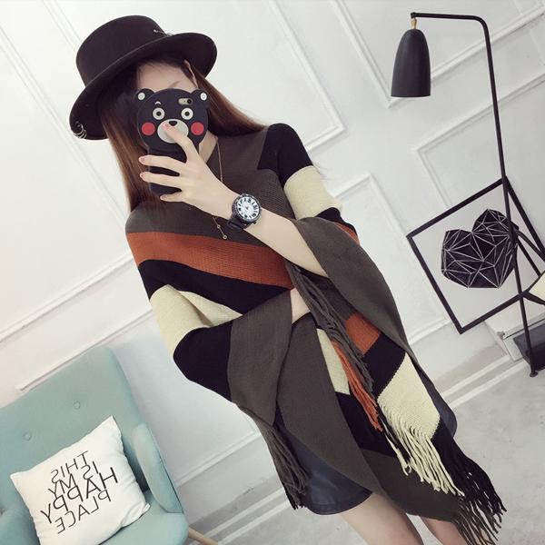 訳あり ポンチョ レディース ニットポンチョ ボーダー ニット 羽織り カーディガン ブラック レッド ブラウン 送料無料 得トクセール オープン記念 |  | 03