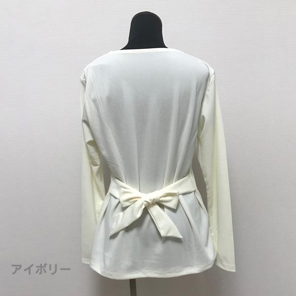 訳あり トップス レディース Vネック リボン リボントップス シンプル 無地 オフィス きれいめ カットソー アイボリー 送料無料 |  | 03
