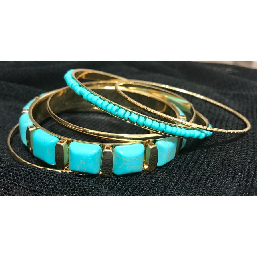 訳あり バングル ターコイズ ブレスレット レディース アクセサリー ５連 ゴールド シ ルバー 春 夏 アクセ オシャレ 送料無料 得トクセール オープン記念 |  | 01