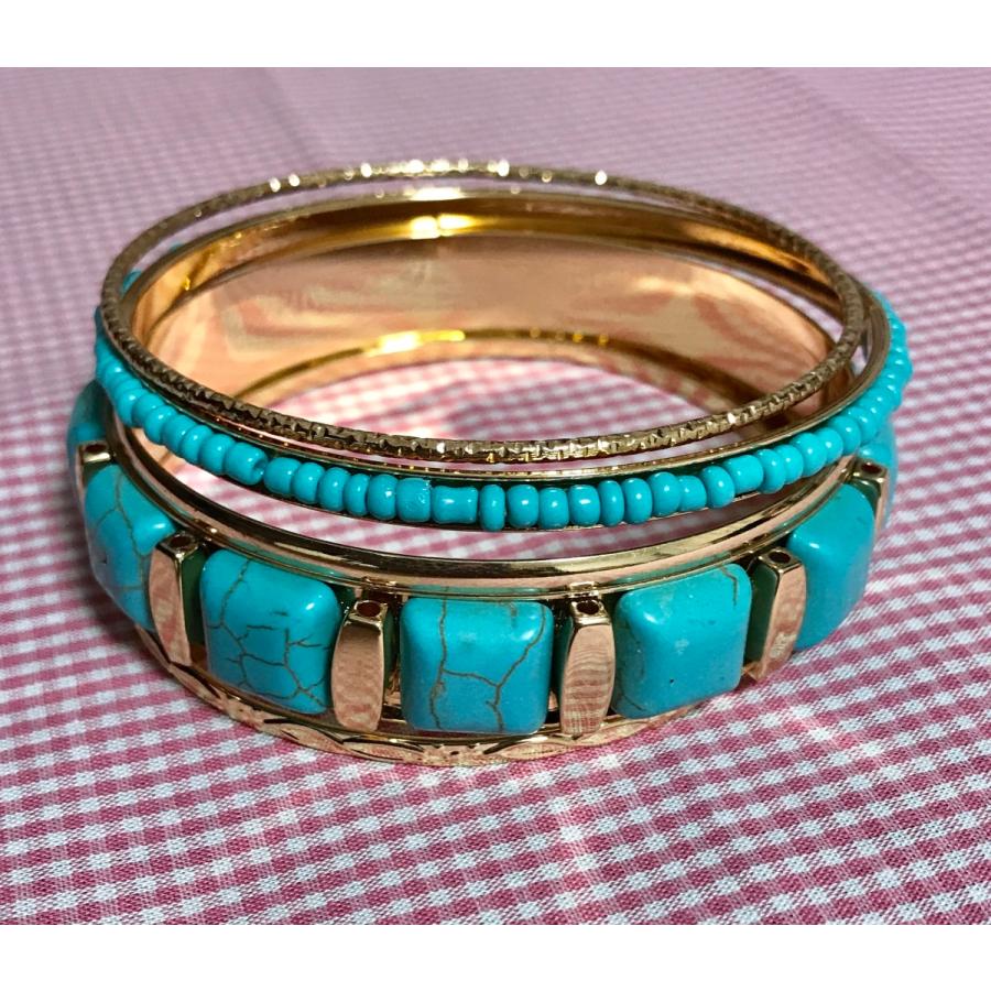 訳あり バングル ターコイズ ブレスレット レディース アクセサリー ５連 ゴールド シ ルバー 春 夏 アクセ オシャレ 送料無料 得トクセール オープン記念 |  | 02