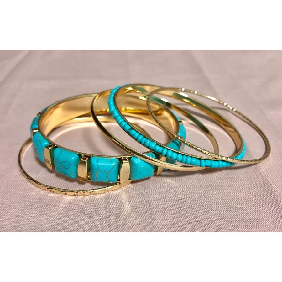 訳あり バングル ターコイズ ブレスレット レディース アクセサリー ５連 ゴールド シ ルバー 春 夏 アクセ オシャレ 送料無料 得トクセール オープン記念 |  | 03