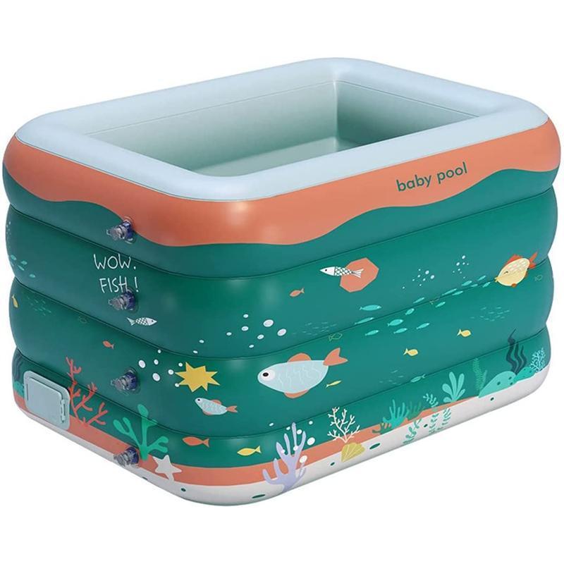 「超メルカリ市」 エアープール 自動膨張 ビニールプール クッション性 子供用プール 耐久性 スイミングプール 折り畳み式 プール 120×90×75cm グリーン/4段式 【1883551682】(10700円)