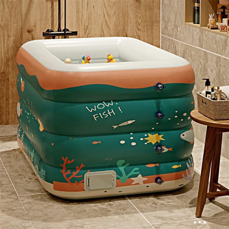 「超メルカリ市」 エアープール 自動膨張 ビニールプール クッション性 子供用プール 耐久性 スイミングプール 折り畳み式 プール 120×90×75cm グリーン/4段式 【1883551682】(10700円)