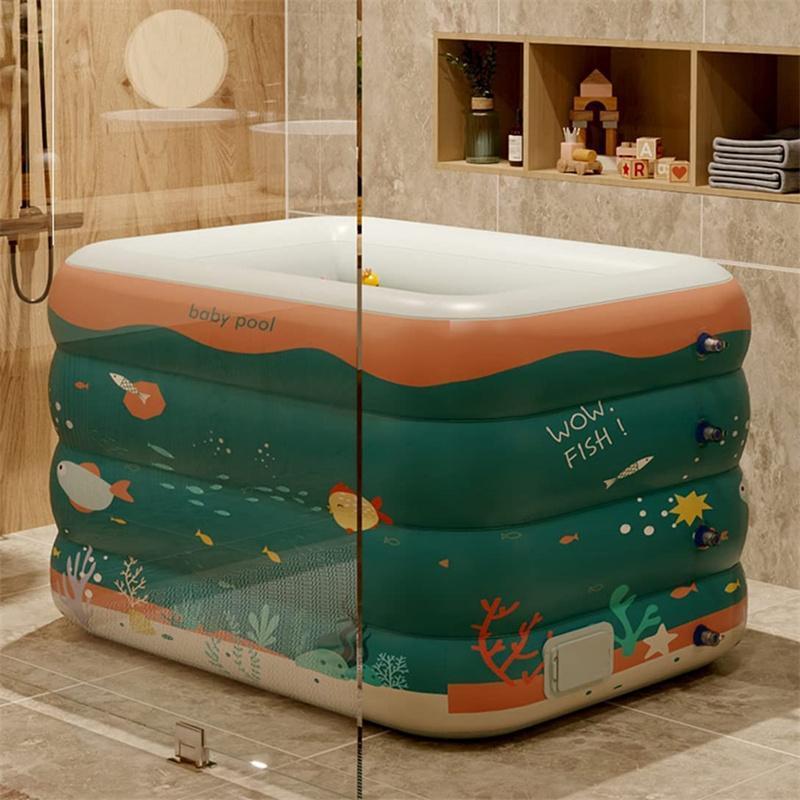 「超メルカリ市」 エアープール 自動膨張 ビニールプール クッション性 子供用プール 耐久性 スイミングプール 折り畳み式 プール 120×90×75cm グリーン/4段式 【1883551682】(10700円)