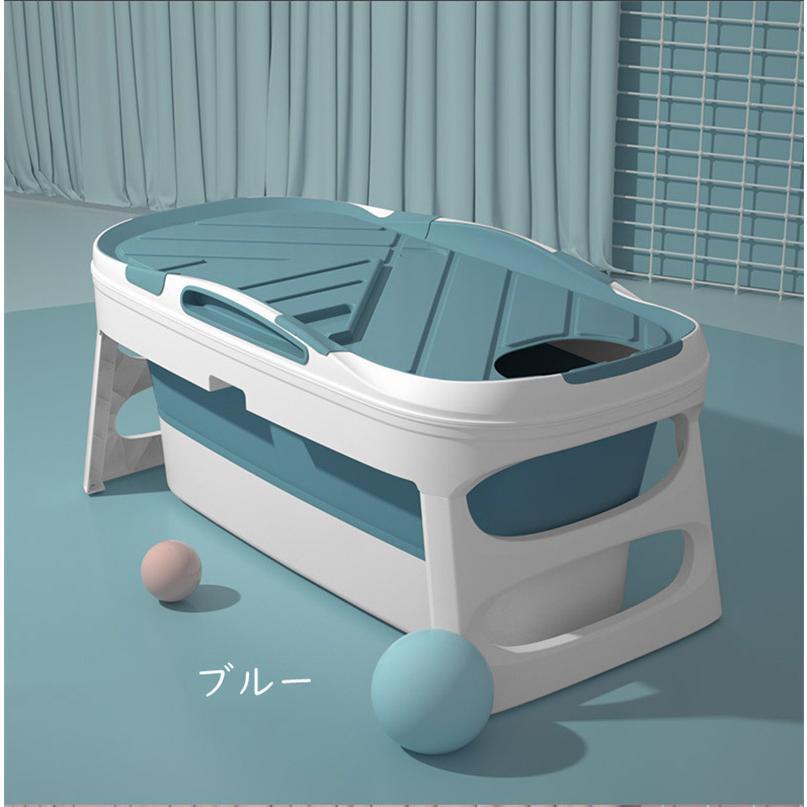 ポータブルバスタブ　折りたたみ浴槽　折り畳み式　風呂　SPA　バスタブ　子供保温蓋つき収納便利滑り止め　持運び便利　(ブルー（フタあり）123*64*55cm)　浸漬式　大人