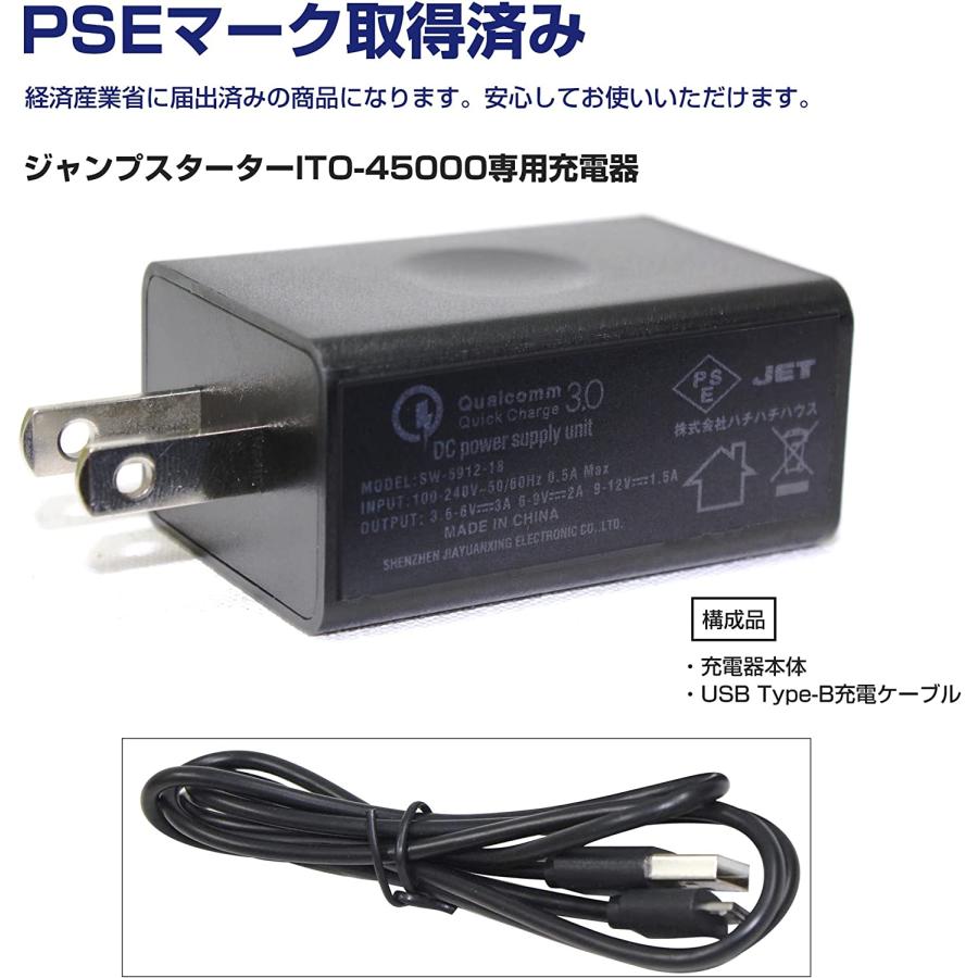 ITO- 45000 用 充電器 USB Micro-B 高速充電規格 QC3.0 AC100V USBケーブル付 補修部品 88ハウス ジャンプスターター用 L1605 88｜nsk-max｜05