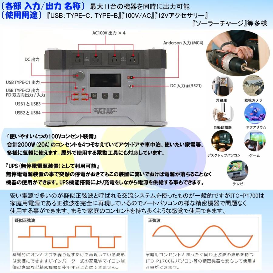 L1606 大容量 460000mAh 1700Wh ポータブル電源 ITO-P1700 200W L1606 大容量 460000mAh 1700Wh ポータブル電源 ITO-P1700 200W