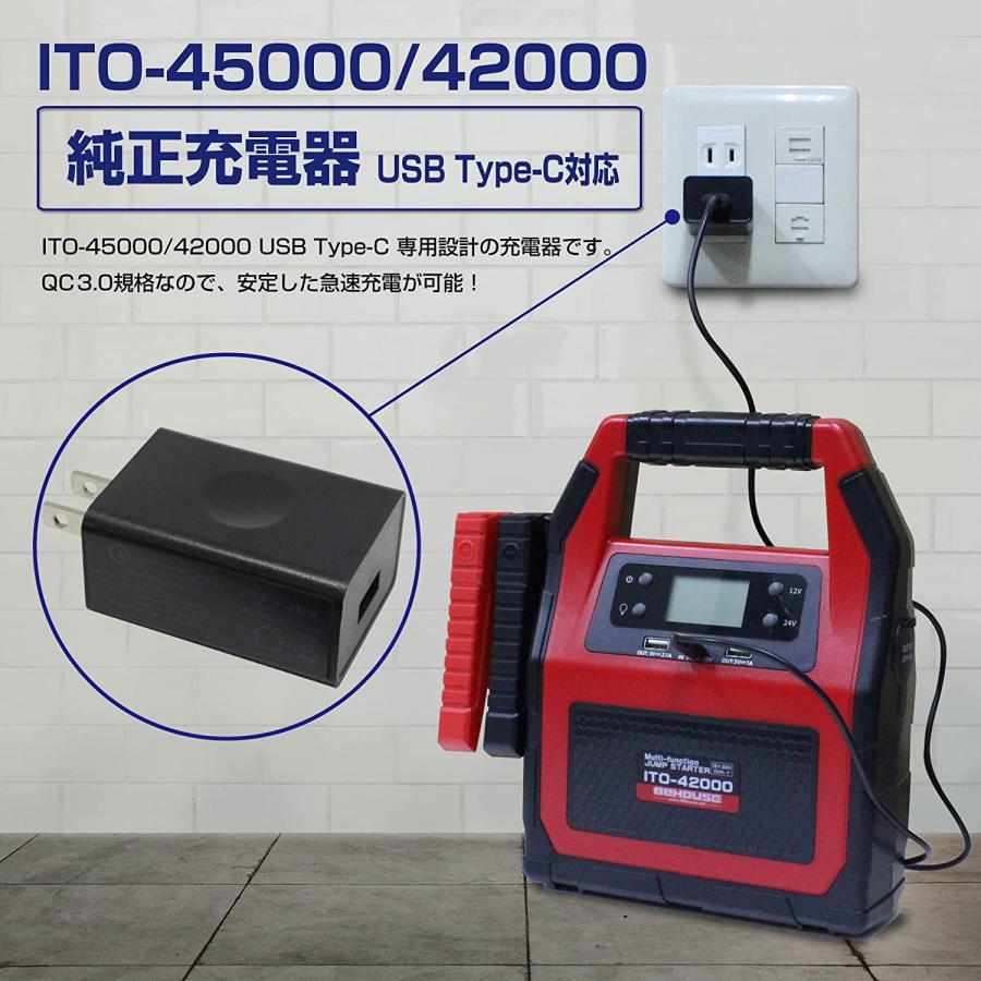 ITO- 42000 45000 用 充電器 USB Micro-C 高速充電規格 QC3.0 AC100V USBケーブル付 補修部品 88ハウス ジャンプスターター L1623 88｜nsk-max｜02