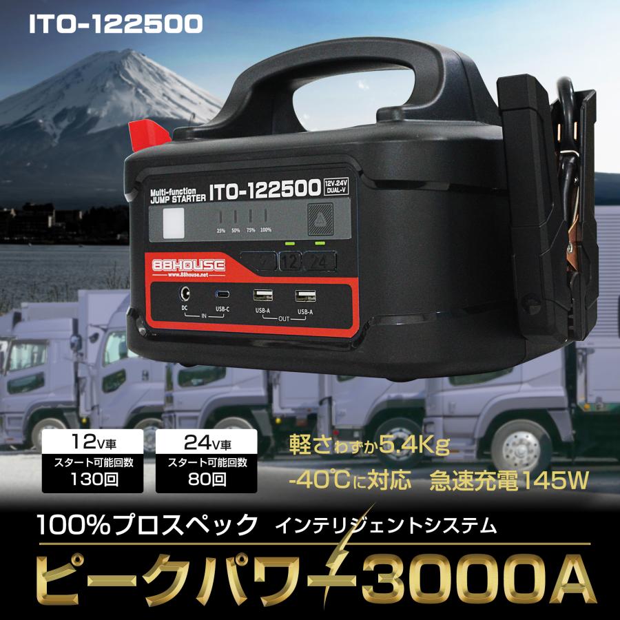 新発売 超大容量 軽量 コンパクト ITO 122500mAh 12V 24V 兼用 三元系 リチウム イオン ジャンプスターター 保護回路 L1656 88 88ハウス｜nsk-max｜02