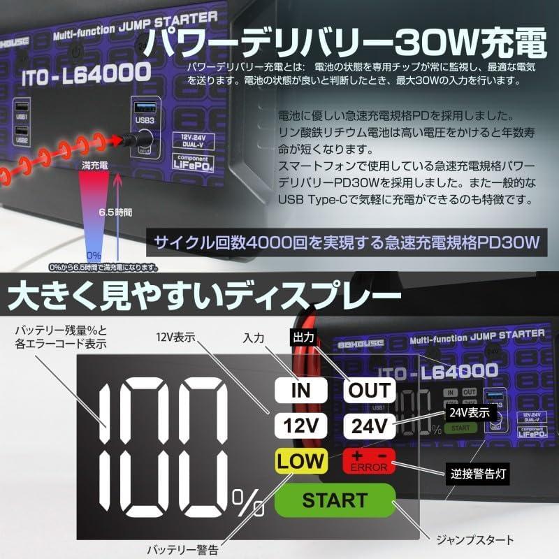 88ハウス 新商品 新モデル 64000mAh ジャンプスターター ITO L64000