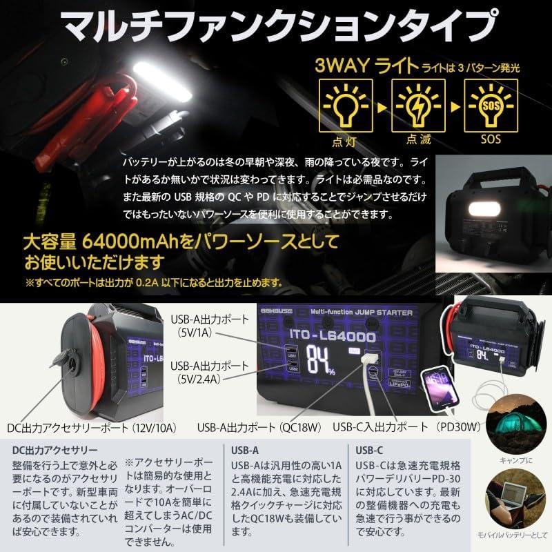 88ハウス 新商品 新モデル 64000mAh ジャンプスターター ITO L64000