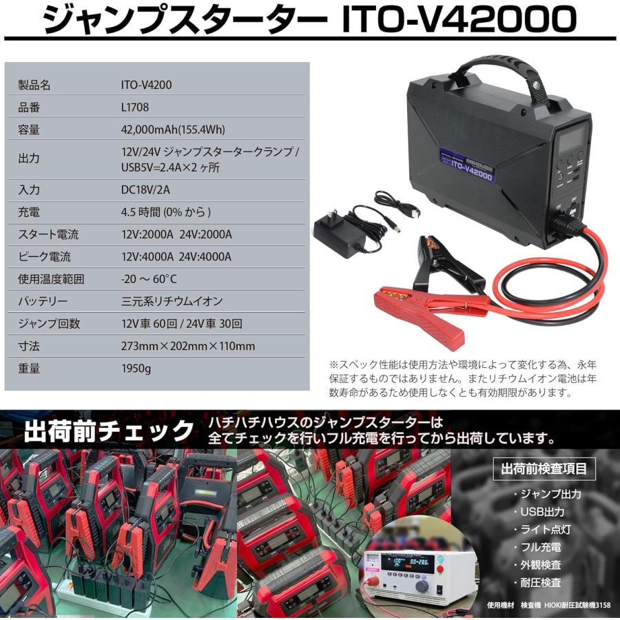 88ハウス V42000 42000mAh ジャンプスターター 12V 24V 対応 リチウム