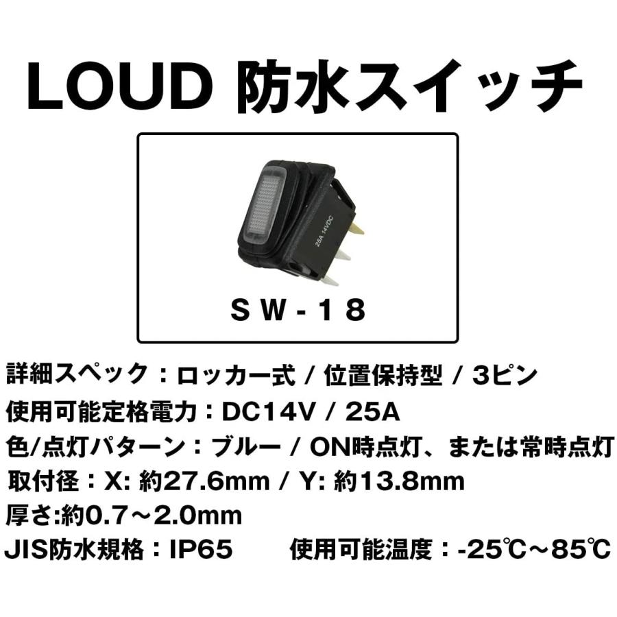 88ハウス 防水スイッチ ロッカー式 位置保持型 12V/25A SW-18 青